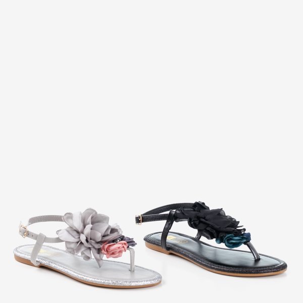Sandales tongs grises à fleurs Hannas - Chaussures 1