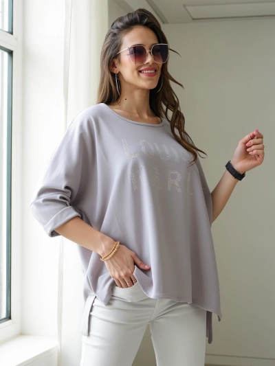 Blouse en viscose pour femmes Royalfashion avec inscriptions en strass