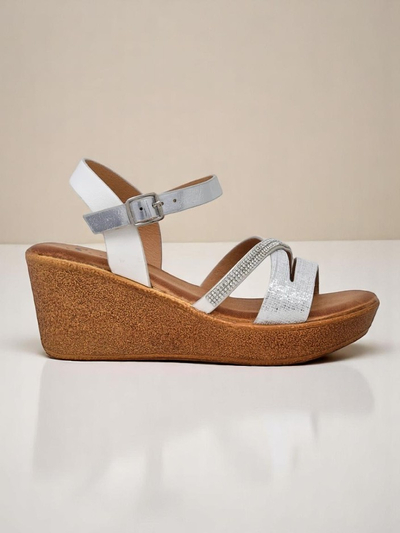 Sandales compensées pour femmes Royalfashion avec rhinestones et paillettes Eclat