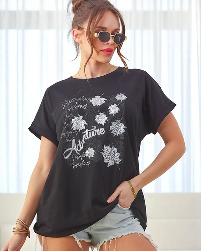Royalfashion T-shirt en coton pour femmes avec imprimé feuilles