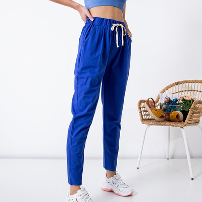 Pantalon droit femme en coton cobalt GRANDE TAILLE - Vêtements