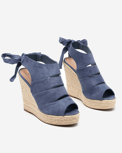 OUTLET Sandales pour femmes en daim écologique bleu sur le coin Evofi - Footwear