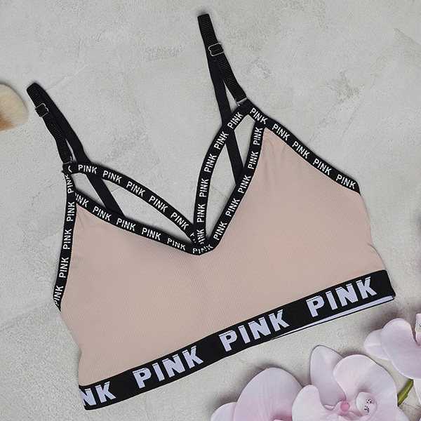 Brassière de sport femme rose avec inscriptions - Underwear