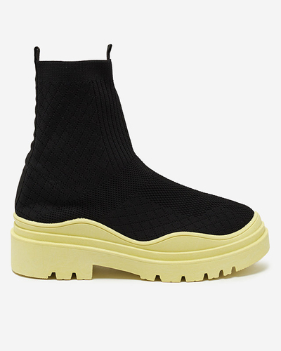 Bottines pour femmes noires et jaunes à talon plat Seritis - Footwear