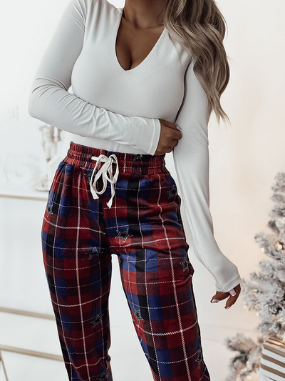 Royalfashion Pantalon de velours à carreaux pour femme en rouge