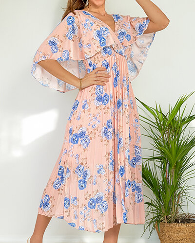 Royalfashion Robe midi plissée à motif floral pour femme