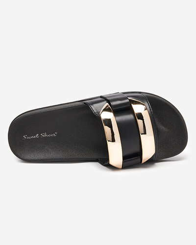 Chaussons femme noirs avec ornement doré Serina - Footwear