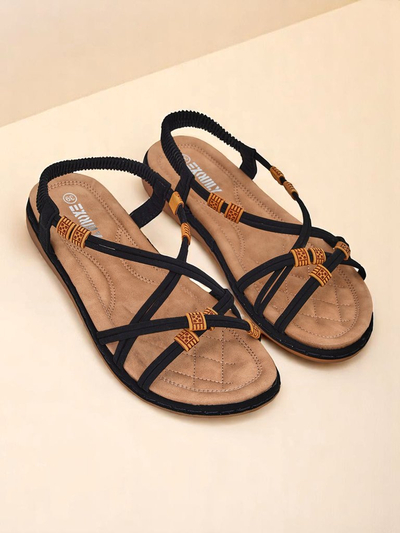 Sandales pour femmes Royalfashion Evita Nero cuir écologique à enfiler