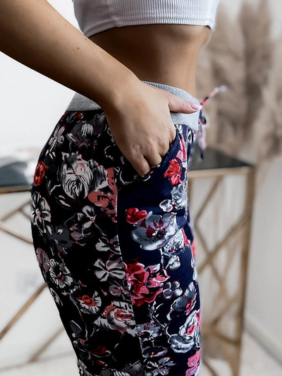 Short 3/4 femme à motifs, bleu marine et rouge GRANDE TAILLE - Vêtements