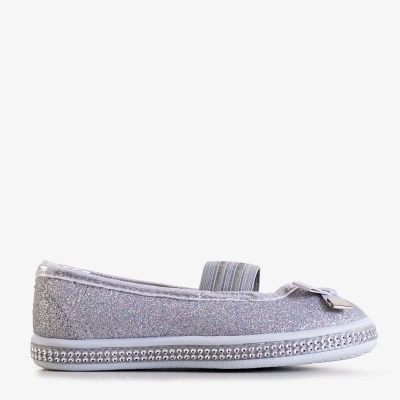 OUTLET Ballerines enfants en brocart argenté avec un nœud Tryfonia - Chaussures