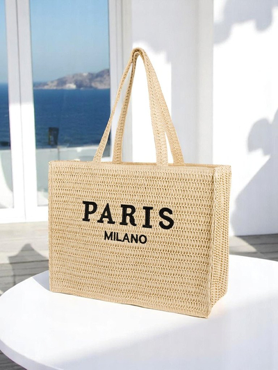 Royalfashion Grand Sac en Paille pour Femme Paris Milano Grand