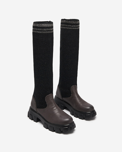 Bottes hautes noires et marron pour femme Alerpi- Footwear