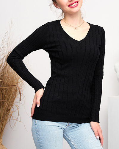 Pull col V noir femme - Vêtements