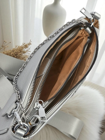 Aurelia Multi Silver – Sac à main pour femmes 3en1 en cuir écologique avec pochette ronde