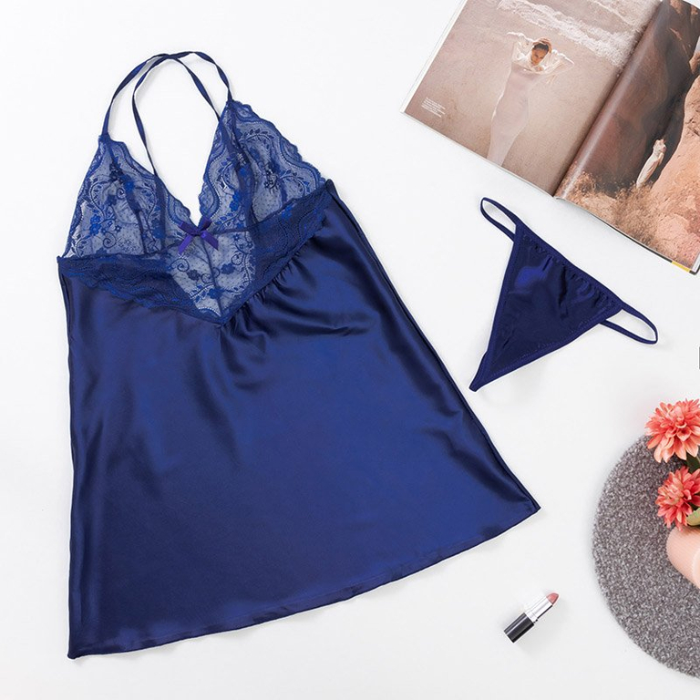 Nuisette femme en dentelle bleu marine à lanières - Belizna