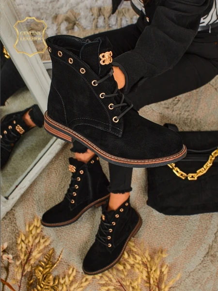 Bottines pour femmes Aurelia Romano en daim naturel - marron, avec fourrure