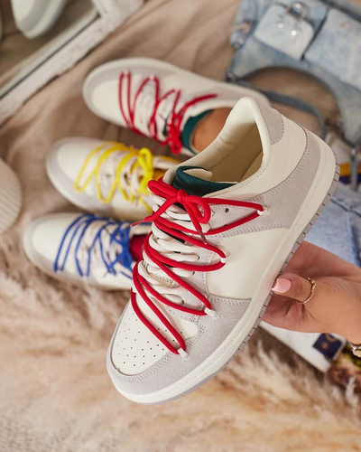 Baskets de sport pour femmes blanches et grises avec lacets rouges Olierinc - Chaussures