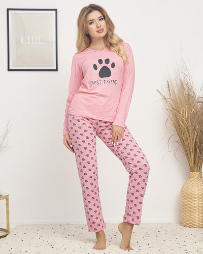 Pyjama femme rose avec empreinte de patte - Vêtements