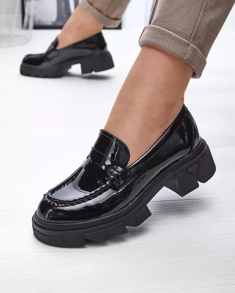 Mocassins noirs laqués pour femmes Tygriss- Footwear