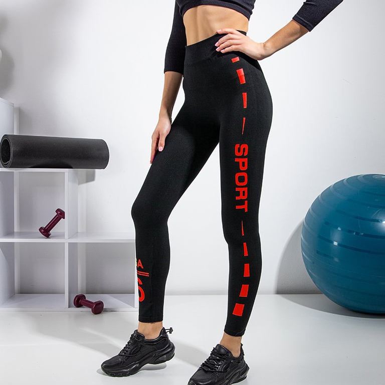 Legging femme noir avec ornements rouges - Vêtements