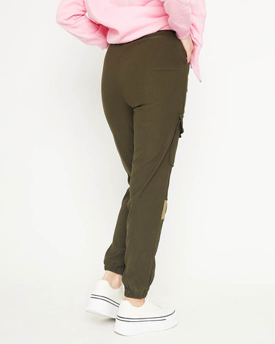 Pantalon cargo femme vert foncé avec inscriptions - Vêtements