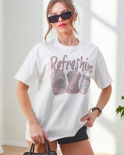 T-shirt en coton Royalfashion pour femmes avec imprime en strass