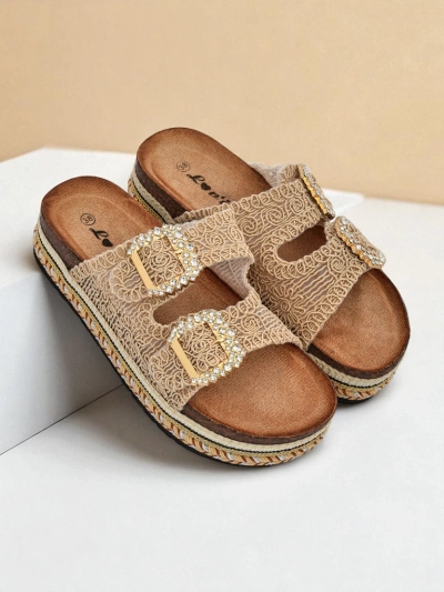 Royalfashion Sandales pour femmes avec boucles strassées GlamCork