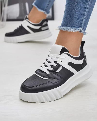 OUTLET Chaussures de sport décontractées noires en éco-cuir pour femmes avec empiècements blancs Netiris - Footwear