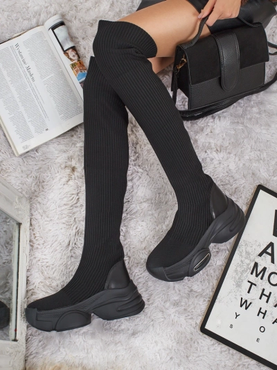 Longues bottes à enfiler pour femmes à semelle épaisse Ravmora