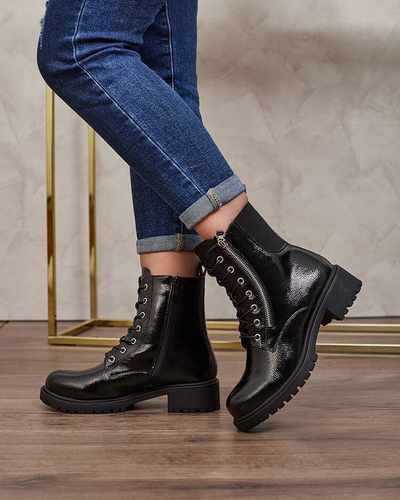 Royalfashion Black eco leather patent leather women's bagger boots Gaddaxa