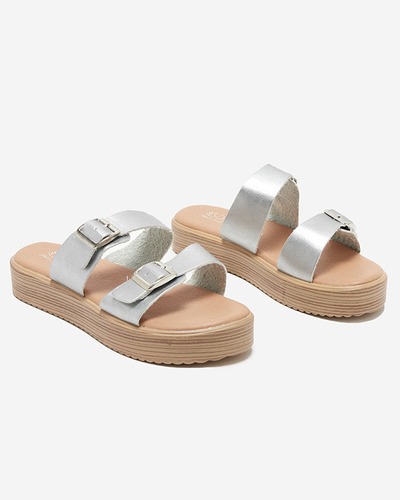 OUTLET Babouches femme argentées en éco-cuir à boucles Nepise - Footwear