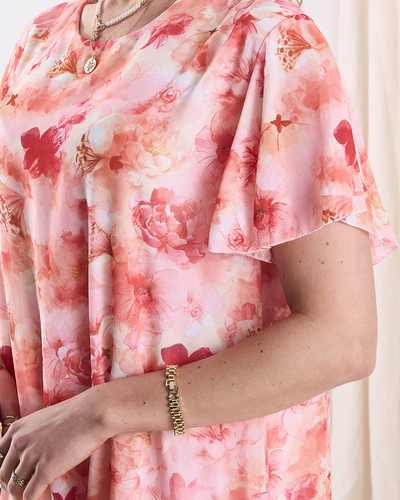 Robe femme au genou avec imprimé et volants en orange- Vêtements