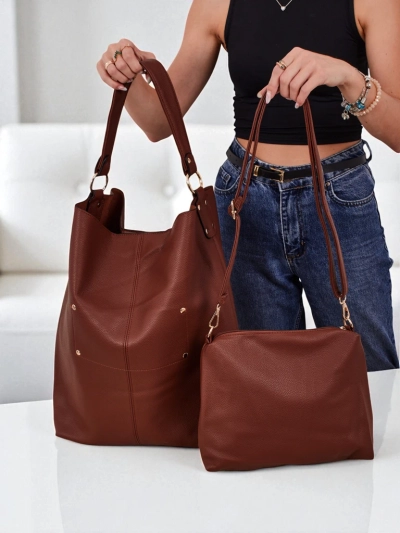 Aurelia Grande Camel - Grand sac A4 en cuir écologique, bandoulière, fermeture éclair, shopper élégant