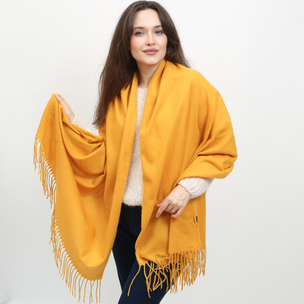 Moutarde Grande Echarpe Chaude avec Pampilles - Accessoires