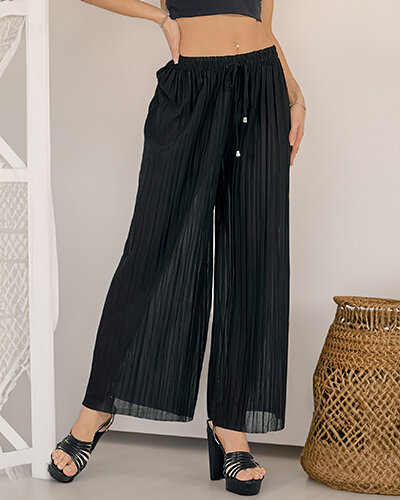 Royalfashion Pantalon large à plis pour femme