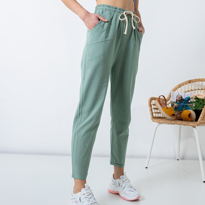 Pantalon droit femme en coton vert clair GRANDE TAILLE - Vêtements