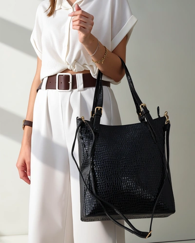 Sac à main en vernis pour femmes de Royalfashion, grand modèle avec embossage