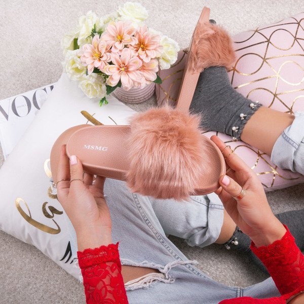 Tongs rose foncé avec fourrure Millie - Chaussures