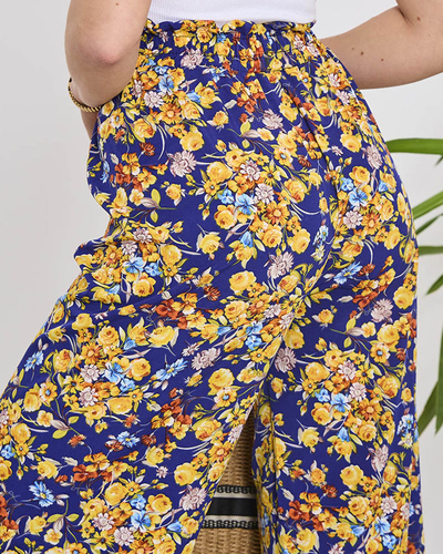 Pantalon palazzo bleu à fleurs bleu marine pour femme - Vêtements