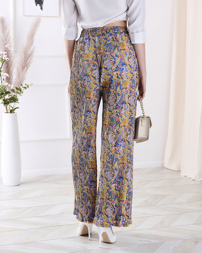 Pantalon à motifs à jambes larges pour femme en jaune- Vêtements