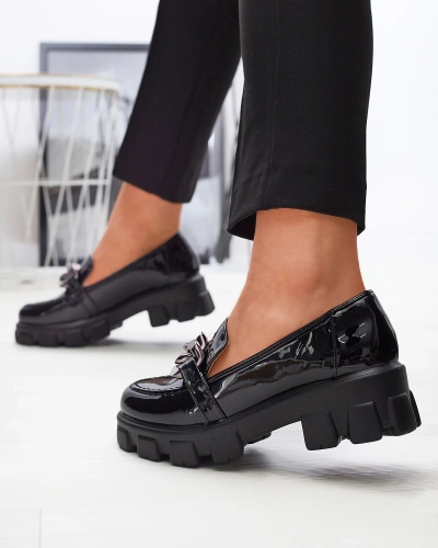 OUTLET Mocassins pour femmes en cuir écologique noir avec ornement Ivabos- Footwear