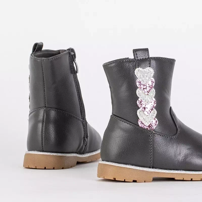 OUTLET Boots fille grises avec tige décorative Nokimi-Shoes