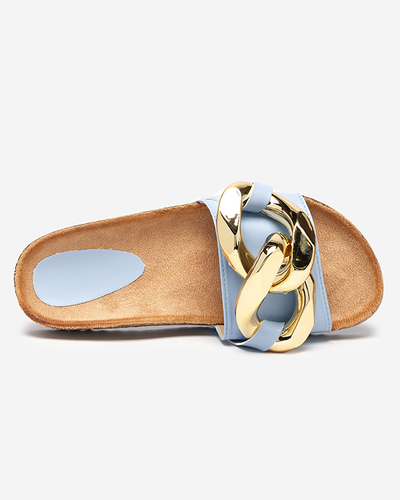 Sandales pour femmes Callista Royalfashion avec chaîne – écru/bleu, talon plat