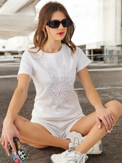 Royalfashion T-shirt en coton pour femmes Bunny Say Be Real