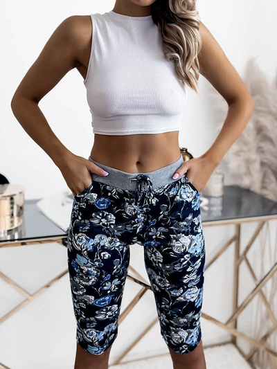 Short femme 3/4 à motifs bleu marine et bleu GRANDE TAILLE - Vêtement