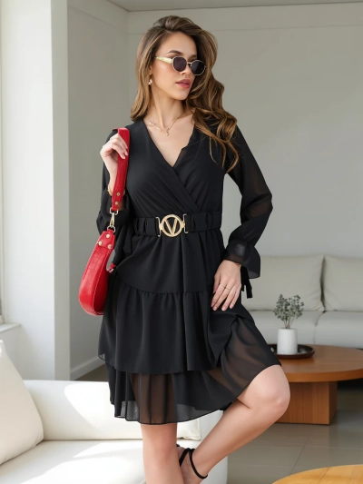 Robe mini Royalfashion pour femmes avec volants et décolleté croisé