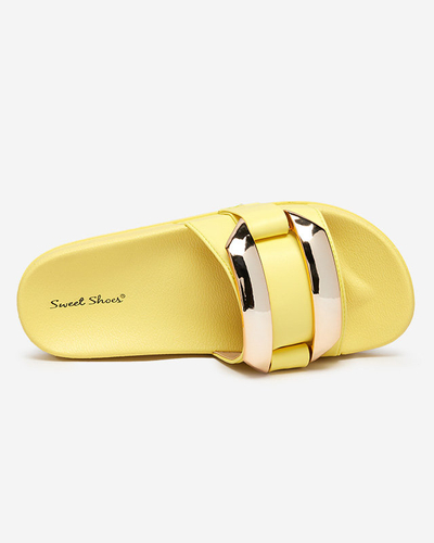 Chaussons femme jaunes avec ornement doré Serina - Chaussures