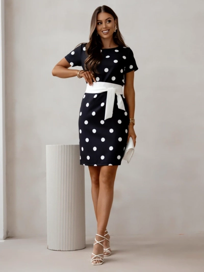Robe mi-longue pour femmes Royalfashion avec manches courtes et nœud à pois