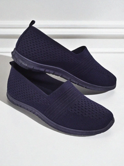 Mocassins pour femmes Lyra Bleu marine tissu respirant à semelle plate