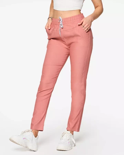 Pantalon droit pour femme en tissu rose PLUS SIZE- Clothing